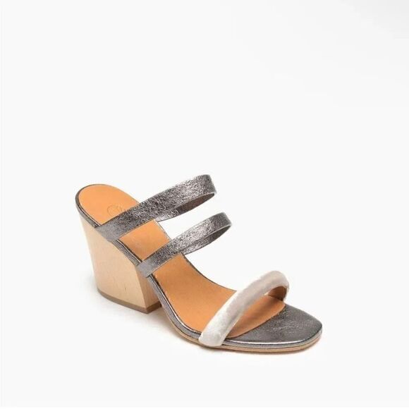 Coclico Tamara Gunmetal Velvet Strappy Heels Wood - 40.5 - Picture 1 of 9